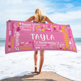 Lofaris Personalized Name And Text Pink Summer Beach Towel